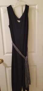 Dark navy blue jumpsuit with tie sash, size L